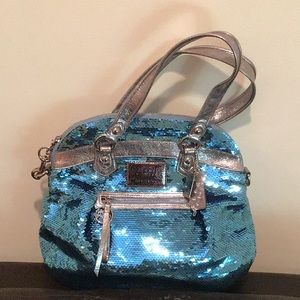 Brand New Coach Poppy Blue and Silver Sequin Bag